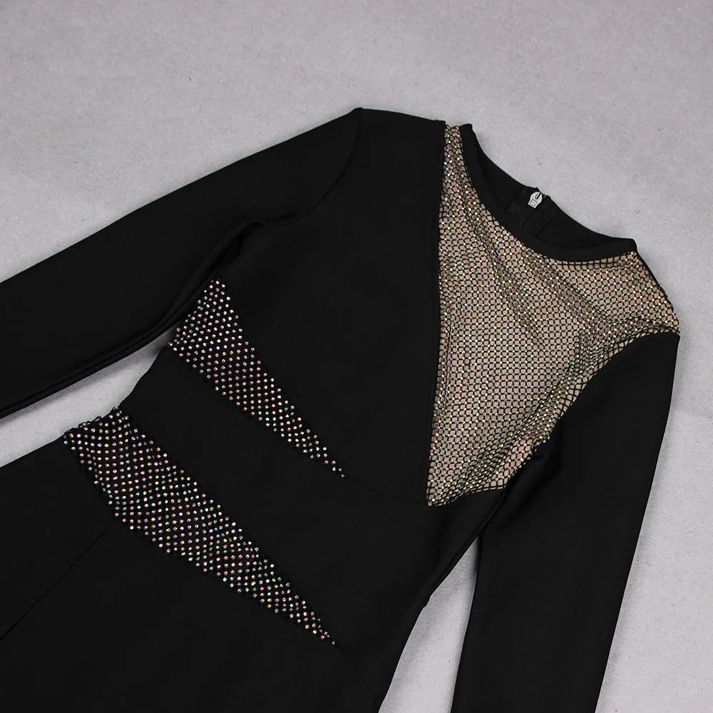 Round Neck Long Sleeve Splicing Bandage Dress HL9294