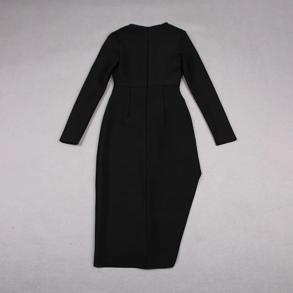 Round Neck Long Sleeve Splicing Bandage Dress HL9294