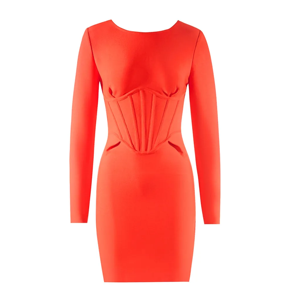 Round Neck Pure Color Mini Bandage Dress PZC2578