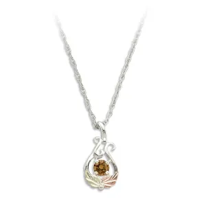 Round Smokey Quartz - Sterling Silver Black Hills Gold Pendant