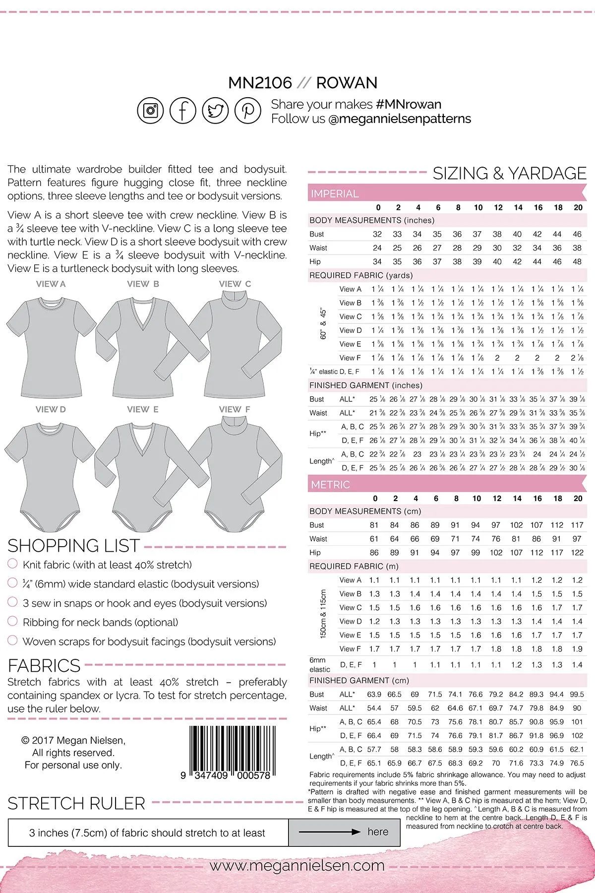 Rowan bodysuit and tee pattern