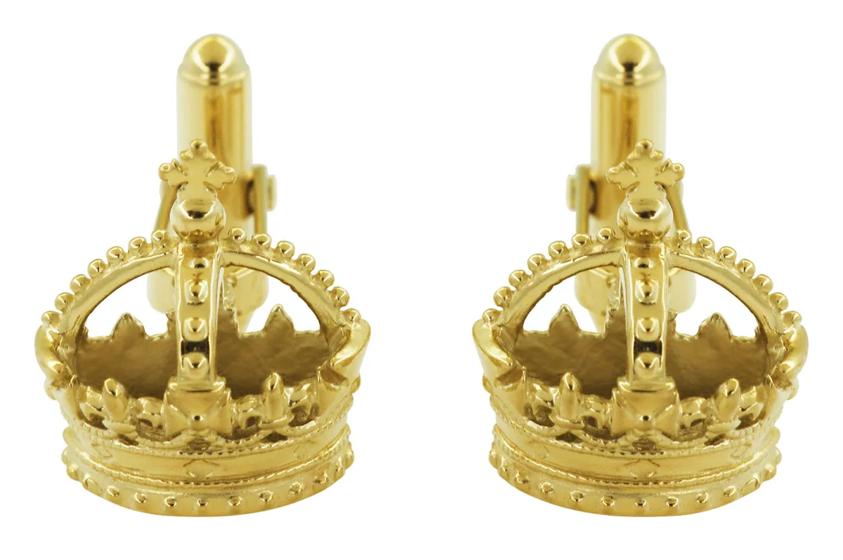 Royal Crown Cufflinks in Sterling Silver with Yellow Gold Vermeil
