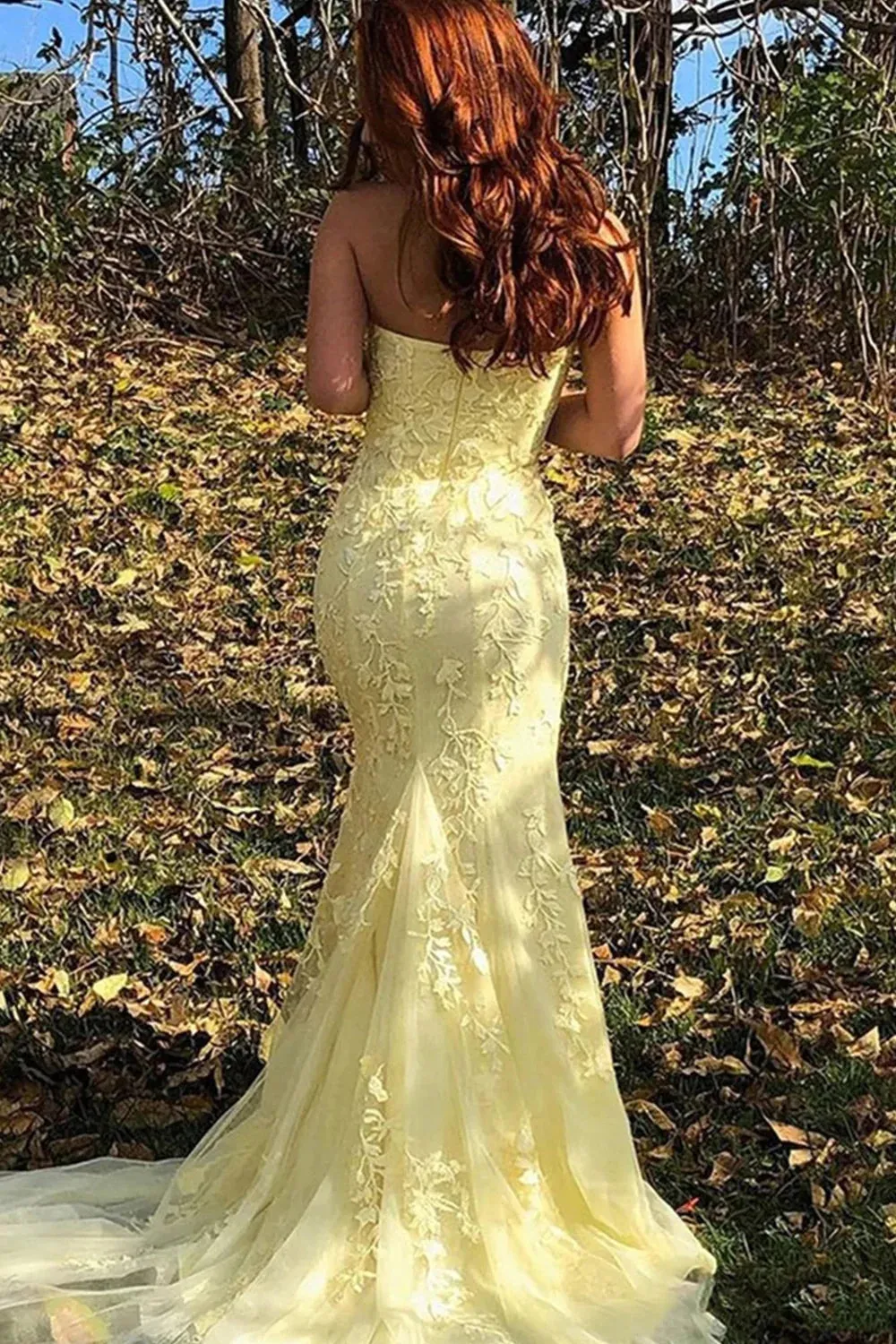 Roycebridal Camryn |Mermaid Strapless Lace Long Prom Dress with Slit