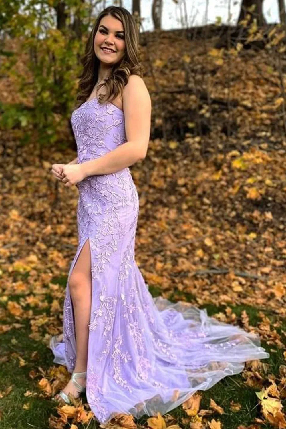 Roycebridal Camryn |Mermaid Strapless Lace Long Prom Dress with Slit