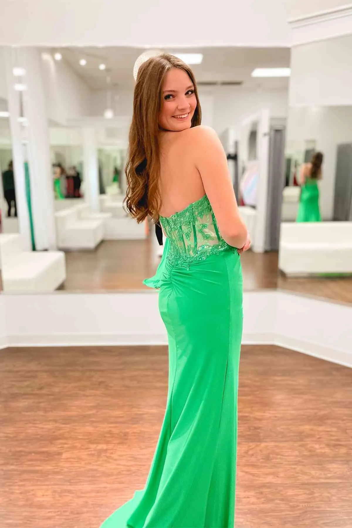 Roycebridal Ember | Sweetheart Corset Lace Hot Pink Long Prom Dress with Slit