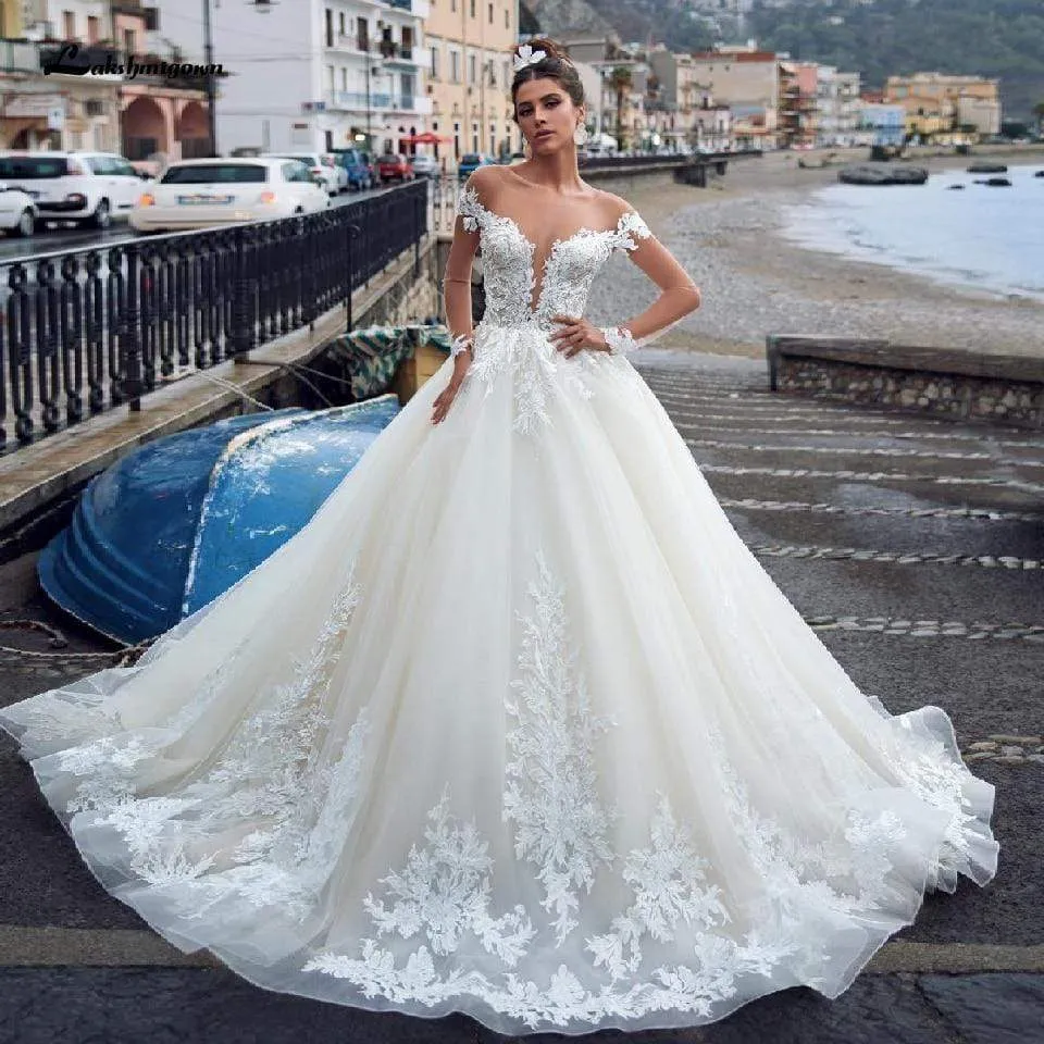 Roycebridal Lakshmiown Elegant Wedding Dress Long Sleeve Luxury Lace Appliques