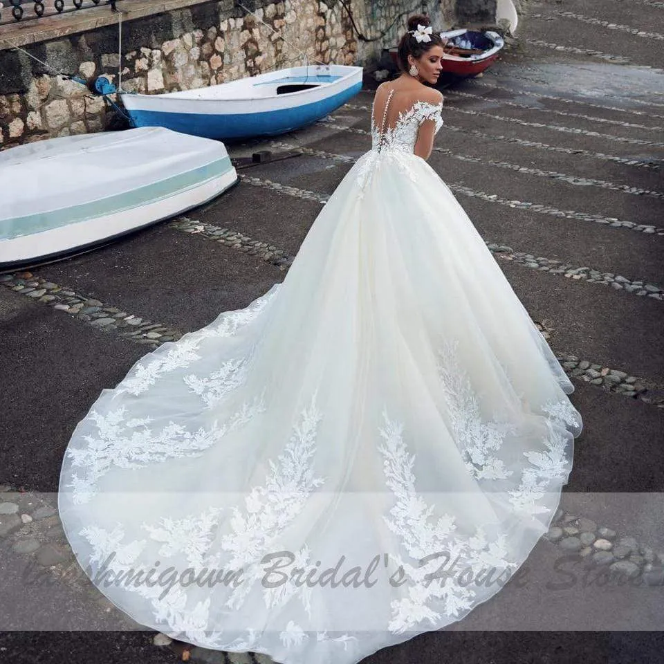 Roycebridal Lakshmiown Elegant Wedding Dress Long Sleeve Luxury Lace Appliques
