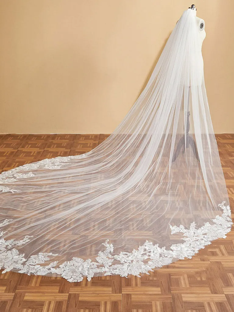 Roycebridal Luxury Floral Lace Cathedral Train Veil Bridal Veil Wedding Veil