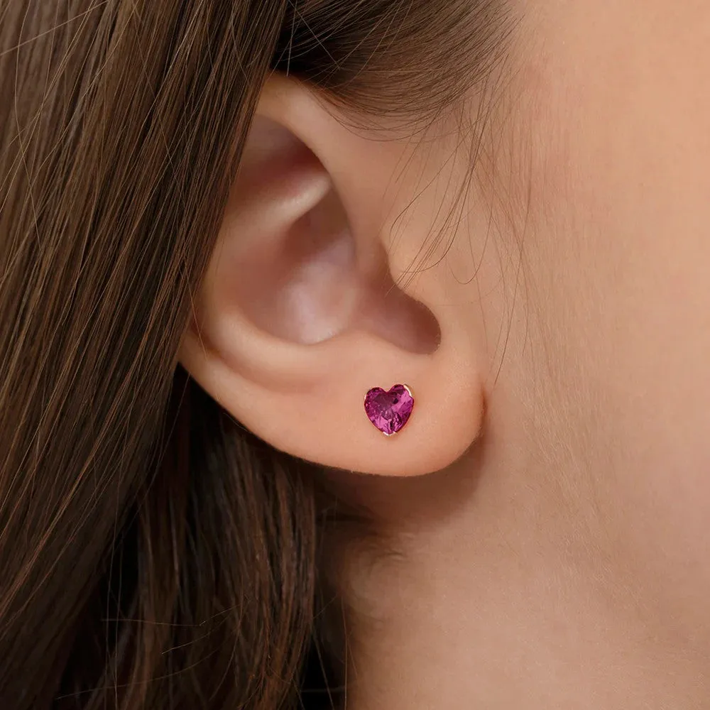 Ruby Heart Little Girl's Stud Earring