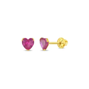 Ruby Heart Little Girl's Stud Earring