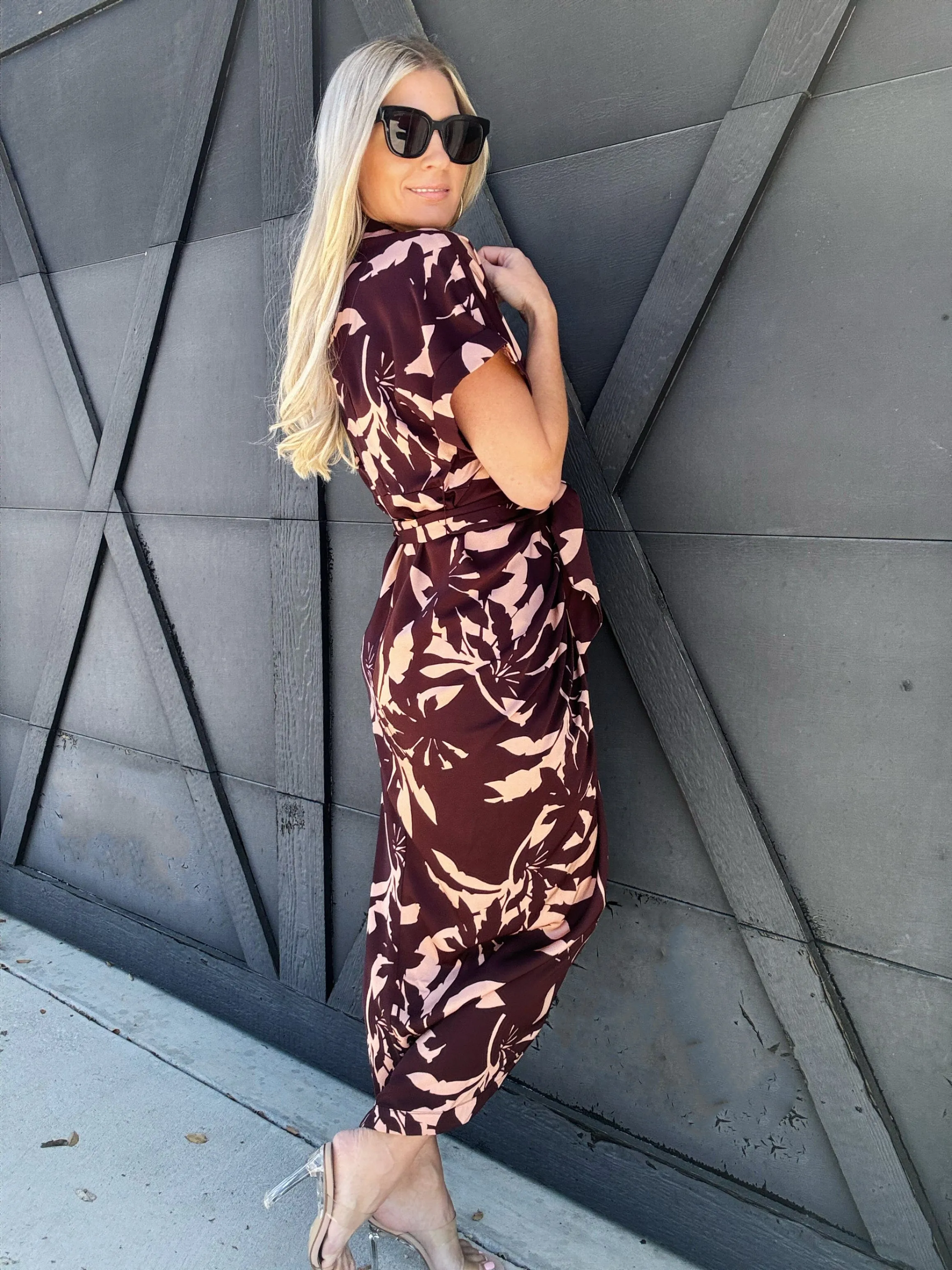 Ruched Button Down Midi Dress In Dried Palm