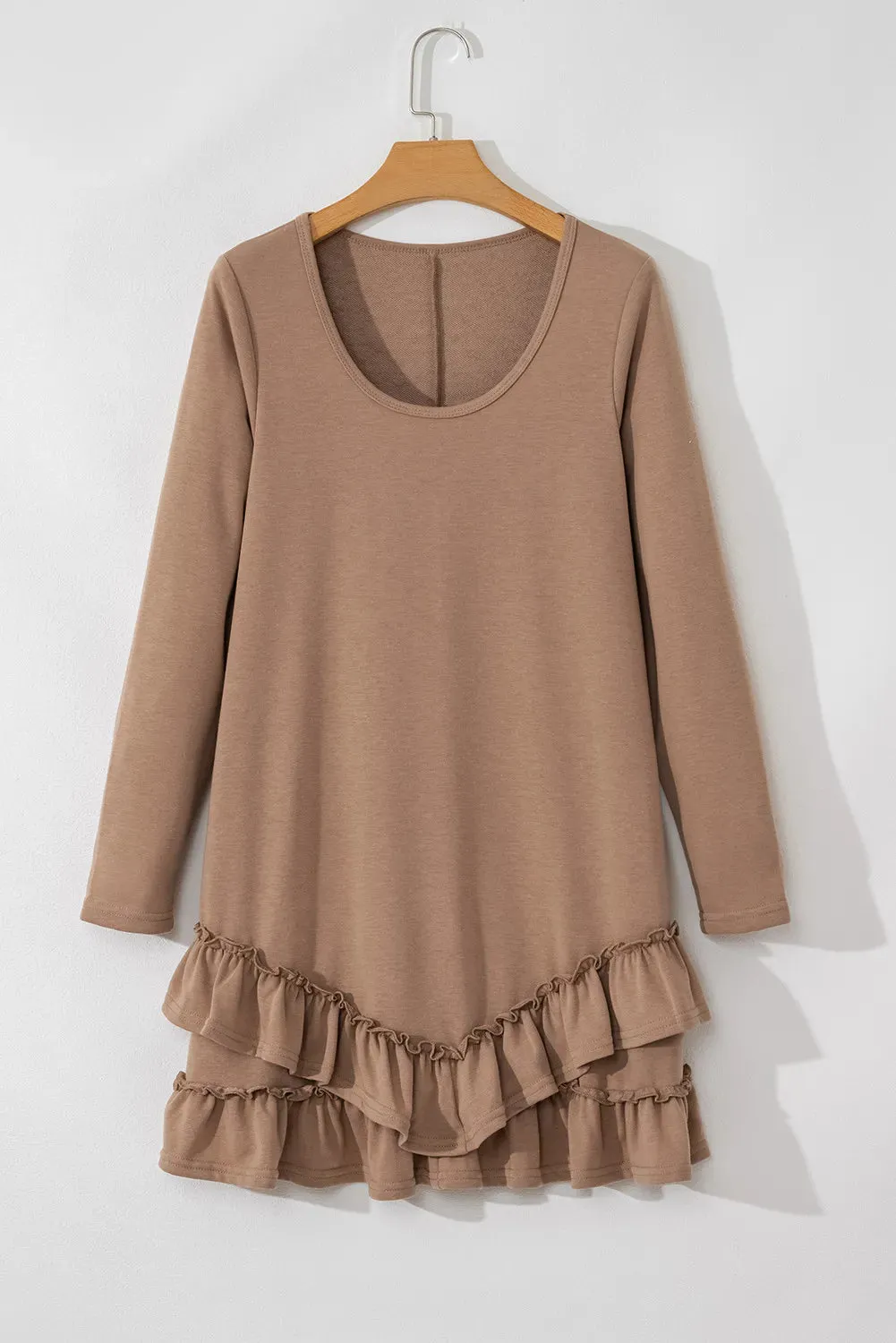 Ruffled Scoop Neck Three-Quarter Sleeve Mini Dress