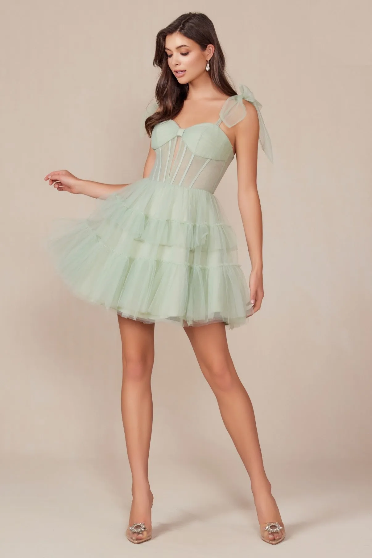Ruffled Short Corset Dress with Ribbon Straps