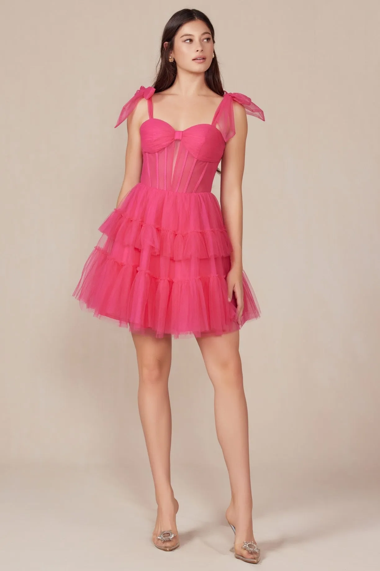 Ruffled Short Corset Dress with Ribbon Straps