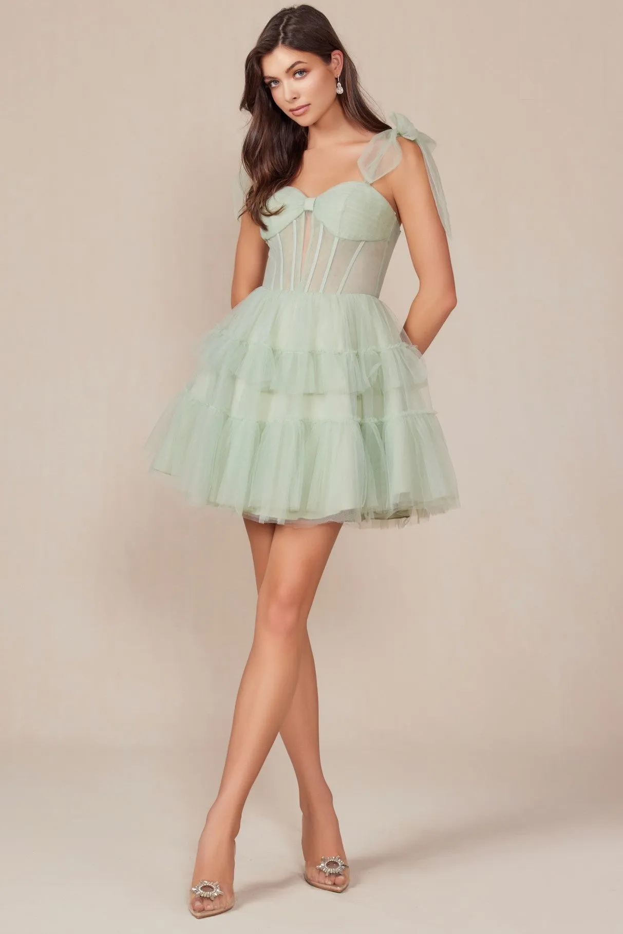 Ruffled Short Corset Dress with Ribbon Straps