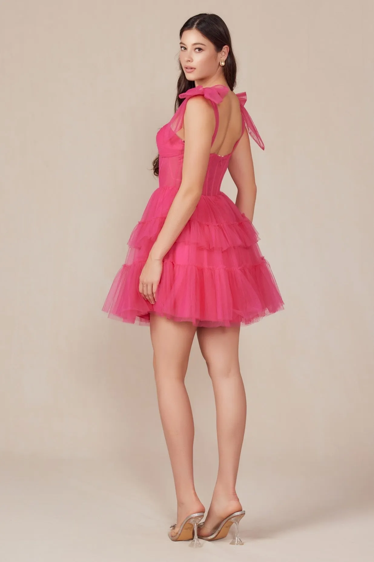 Ruffled Short Corset Dress with Ribbon Straps
