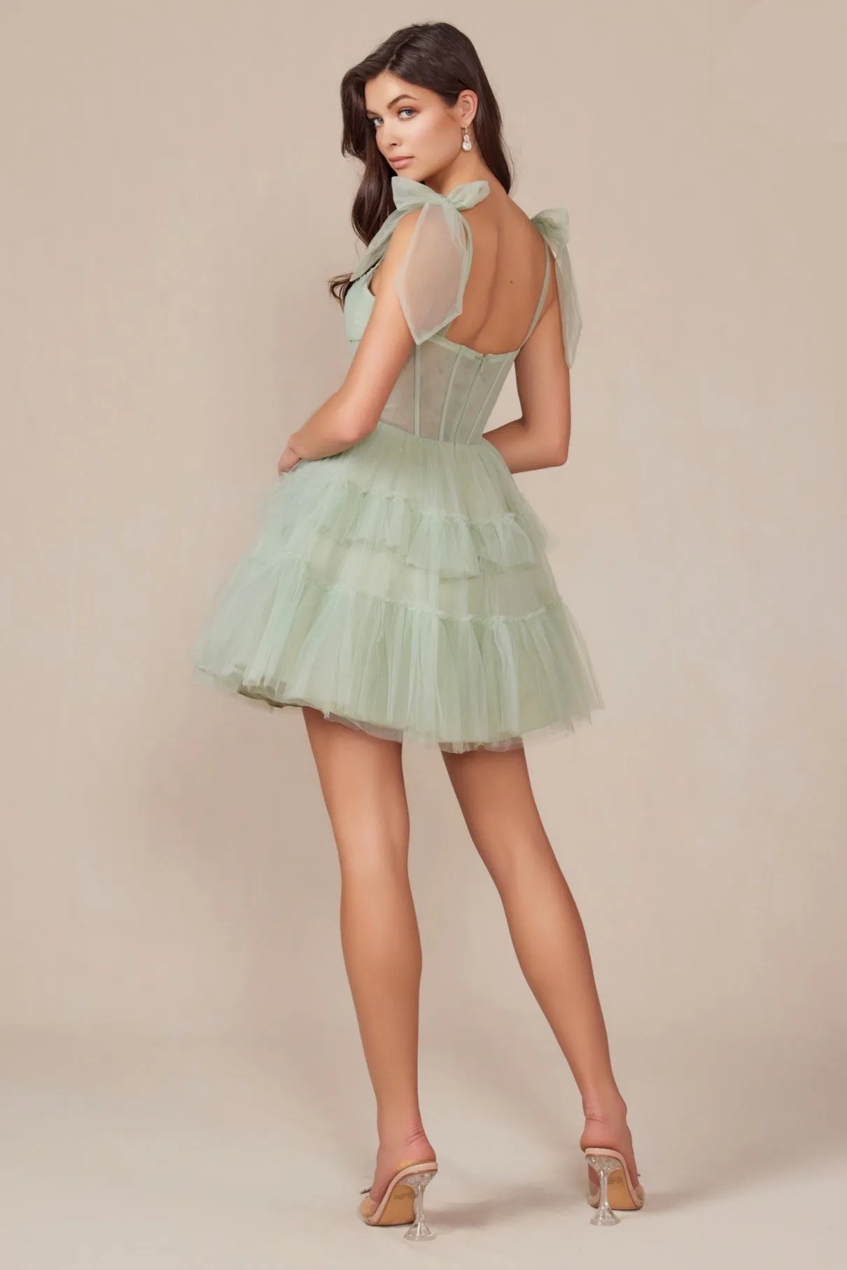 Ruffled Short Corset Dress with Ribbon Straps