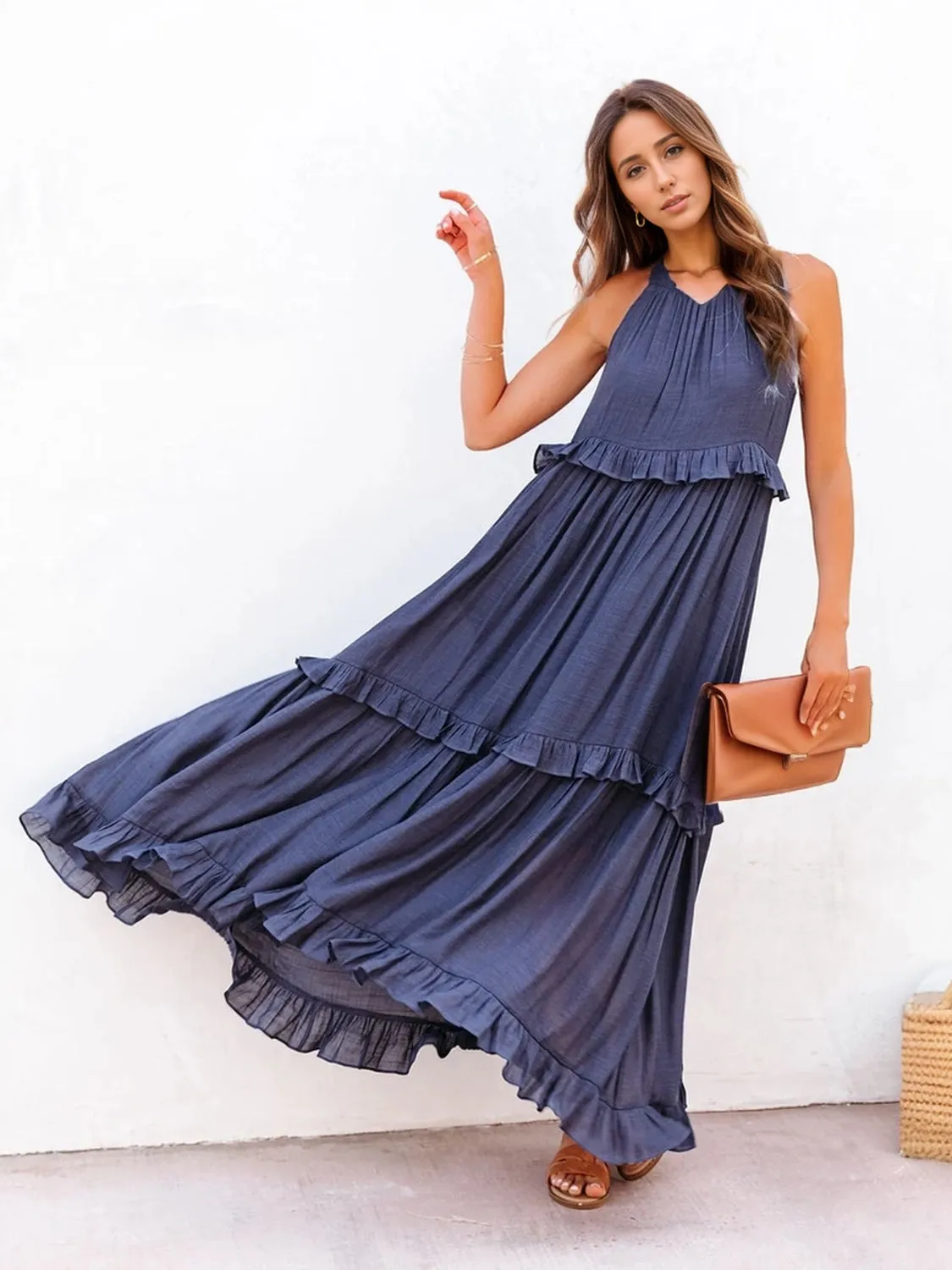 Ruffled Sleeveless Tiered Maxi Dress with Pockets (8 Colors)