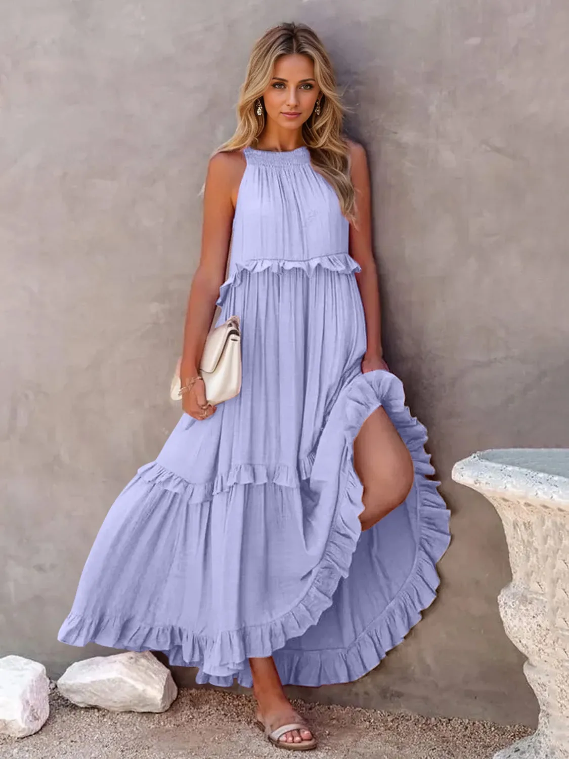 Ruffled Sleeveless Tiered Maxi Dress with Pockets (8 Colors)