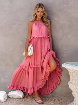 Ruffled Sleeveless Tiered Maxi Dress with Pockets (8 Colors)