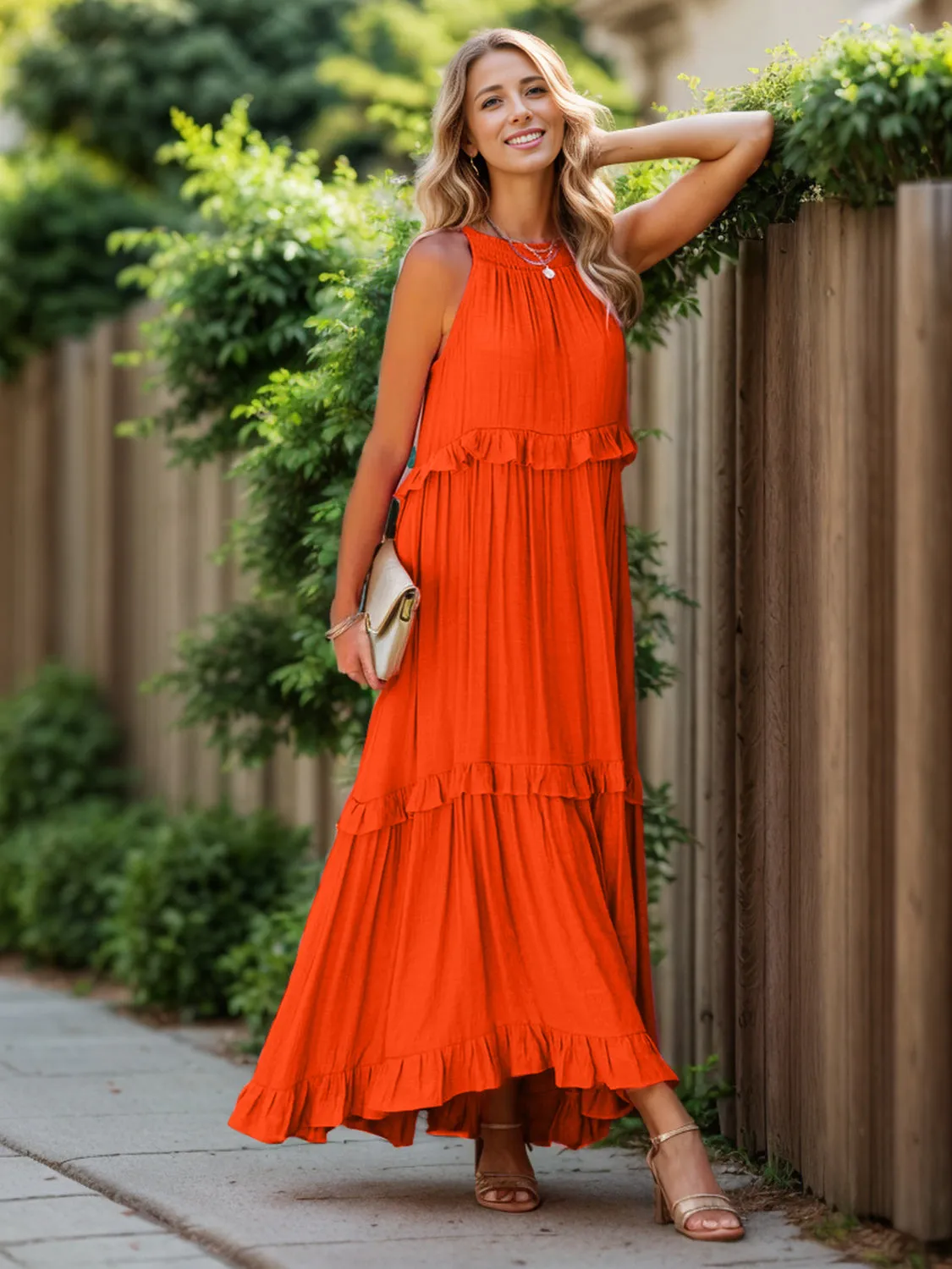 Ruffled Sleeveless Tiered Maxi Dress with Pockets (8 Colors)