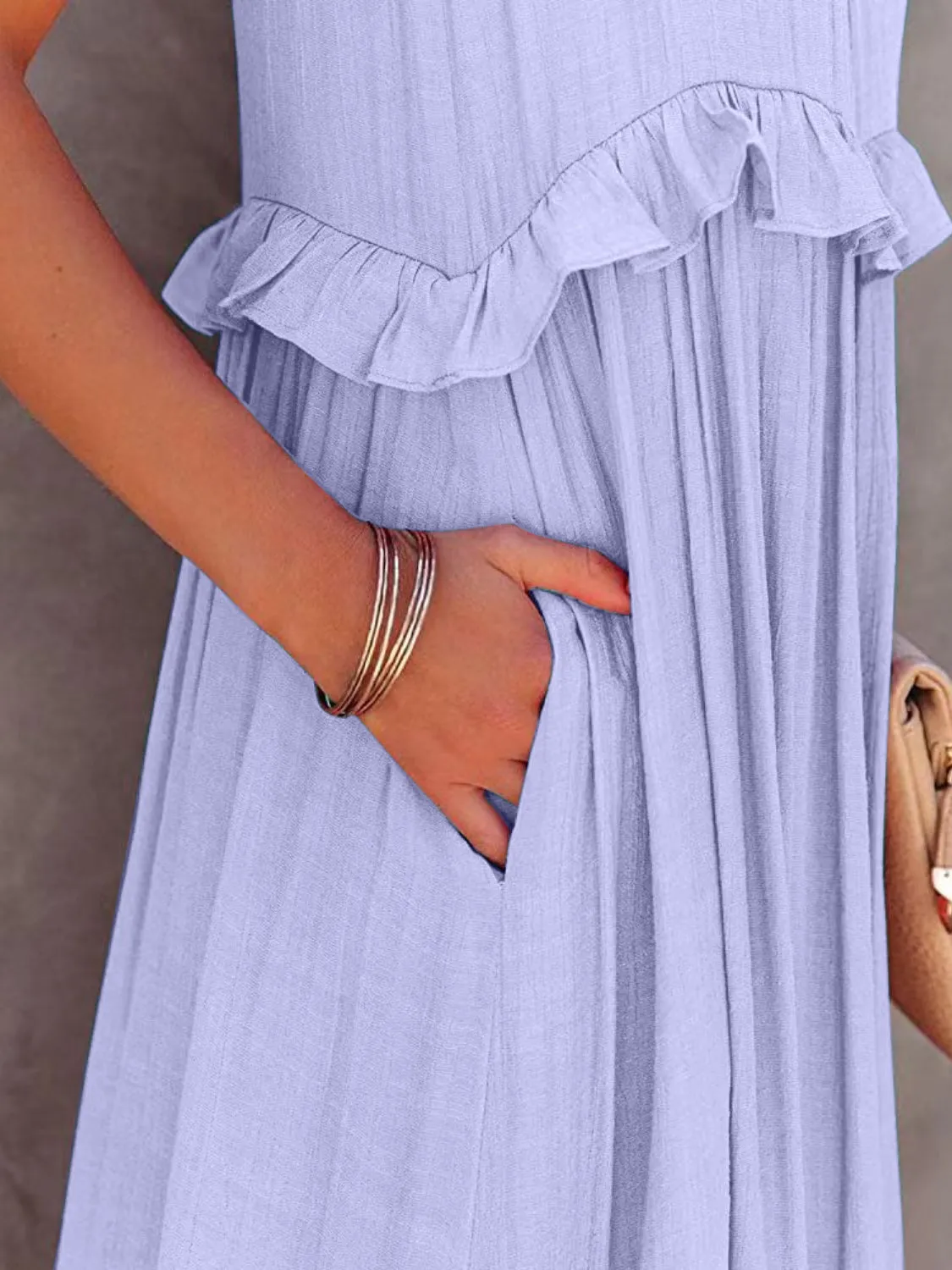 Ruffled Sleeveless Tiered Maxi Dress with Pockets (8 Colors)