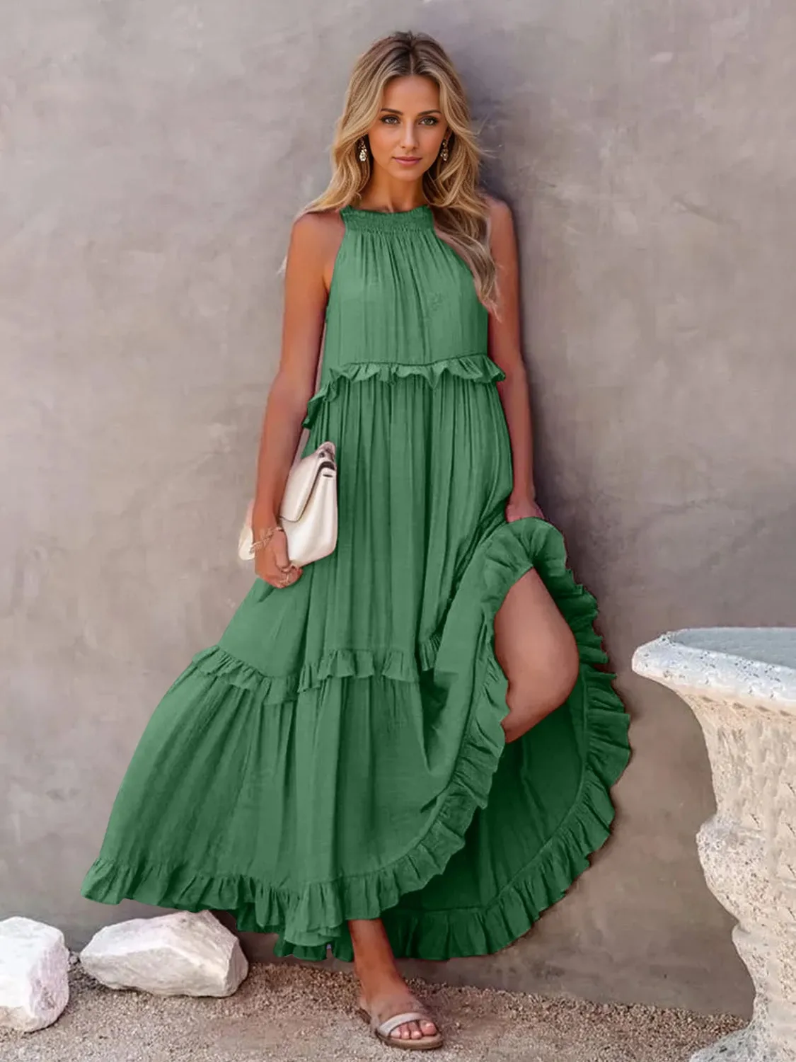 Ruffled Sleeveless Tiered Maxi Dress with Pockets (8 Colors)