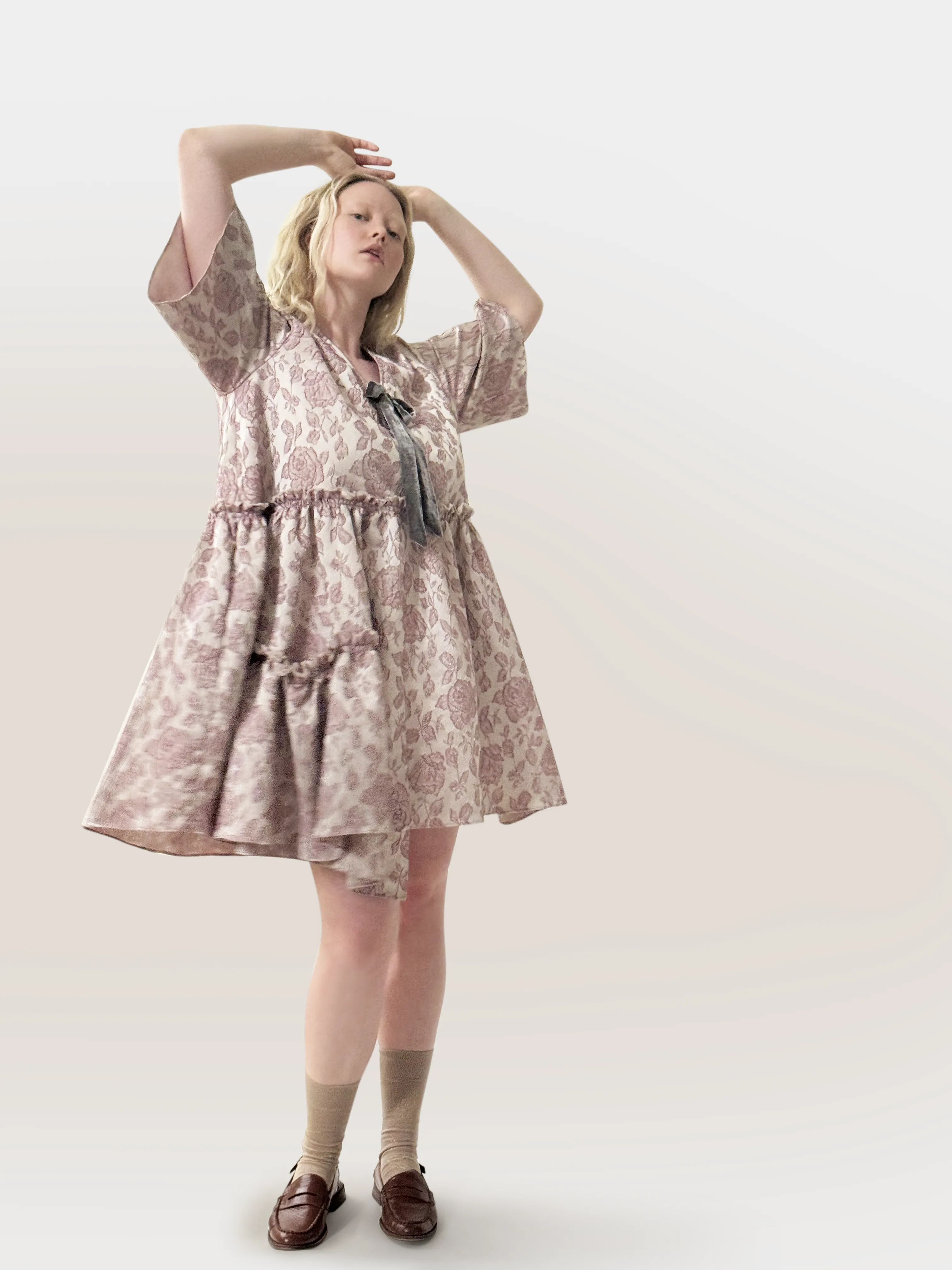 Rumah Jacquard Velvet Bow Dress