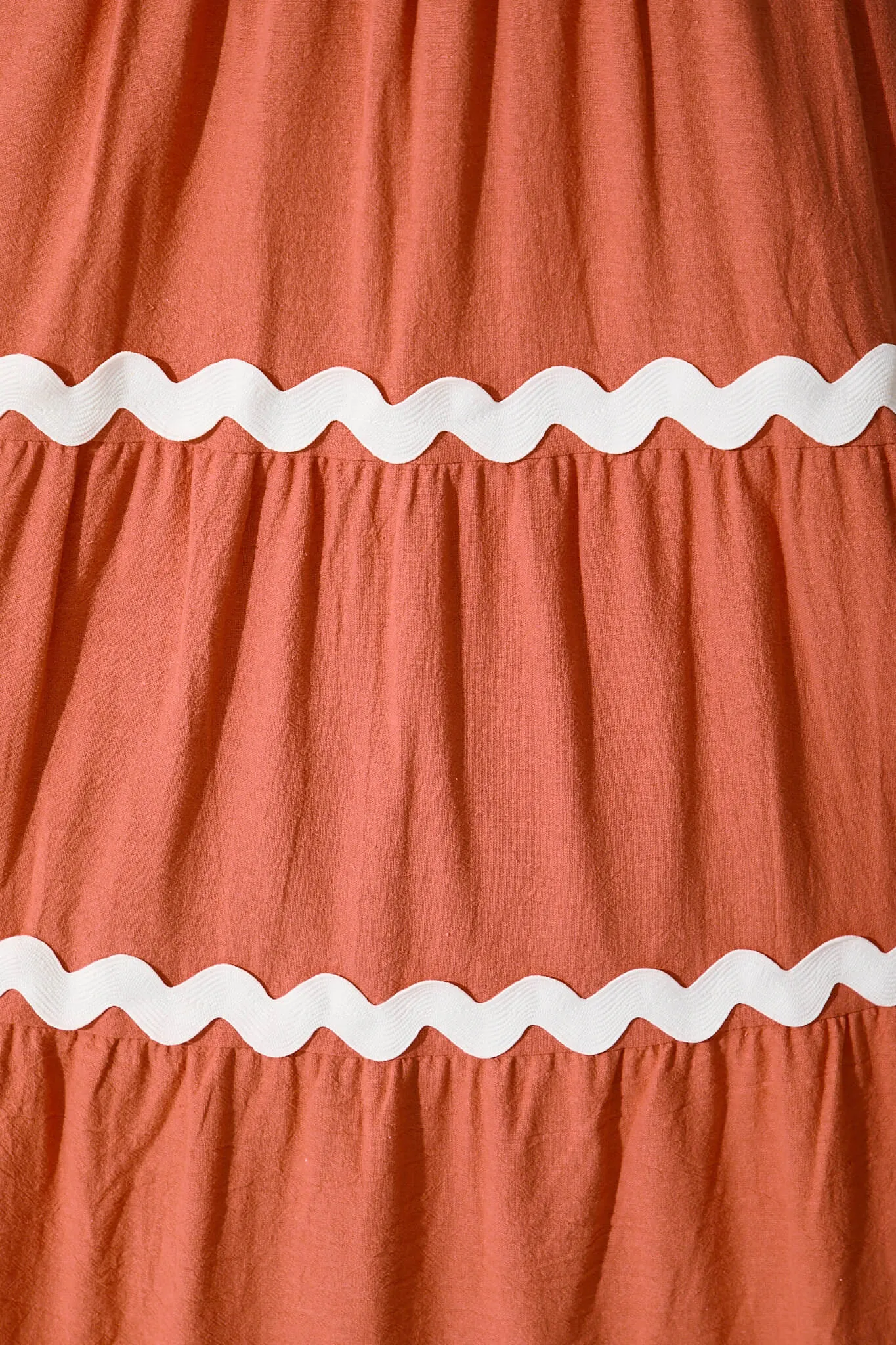 Rust Maxi Dress with White Trim - Cotton Summer Wear