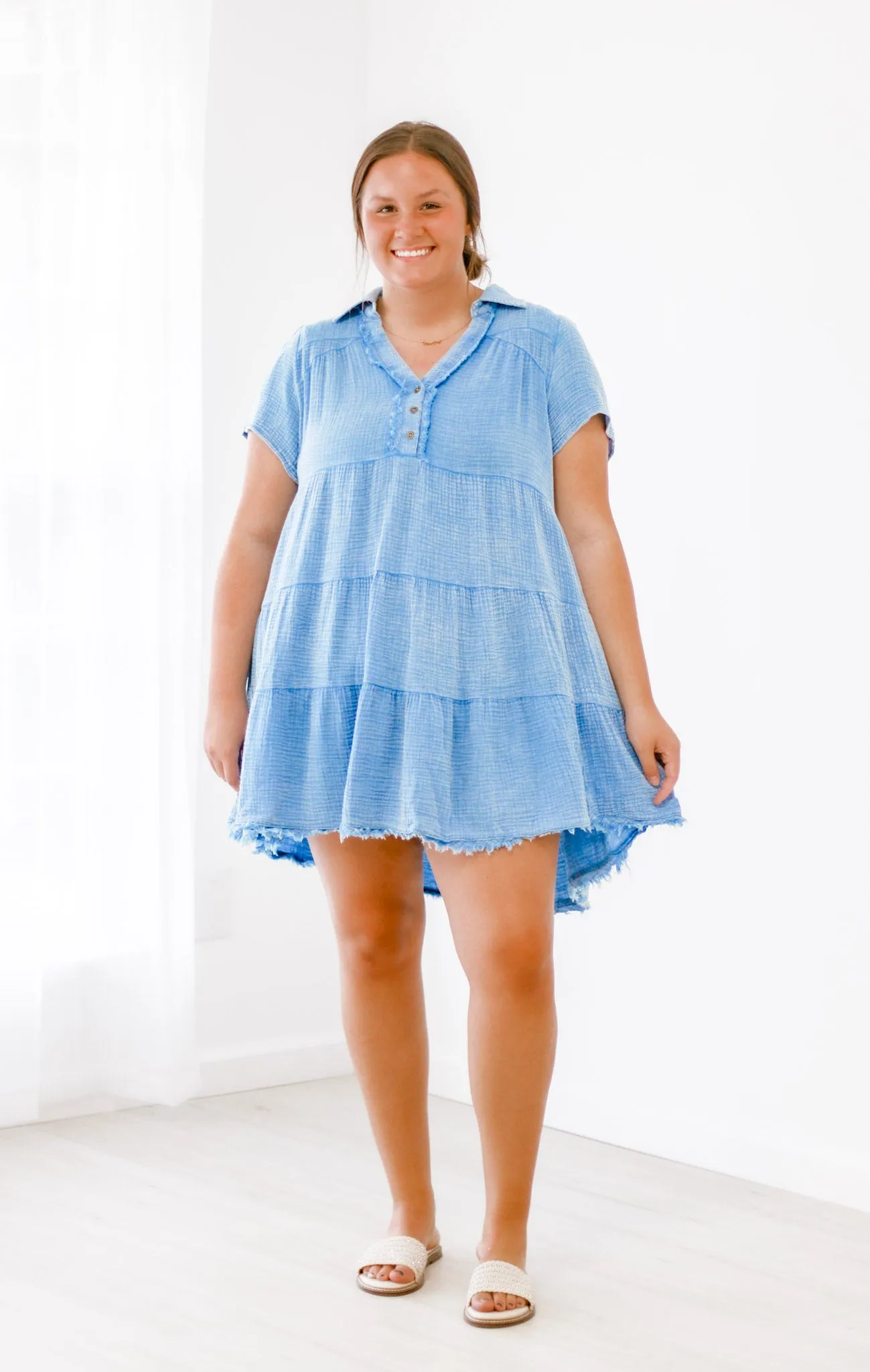 Rustic Charm Mineral Wash Dress in Denim Blue