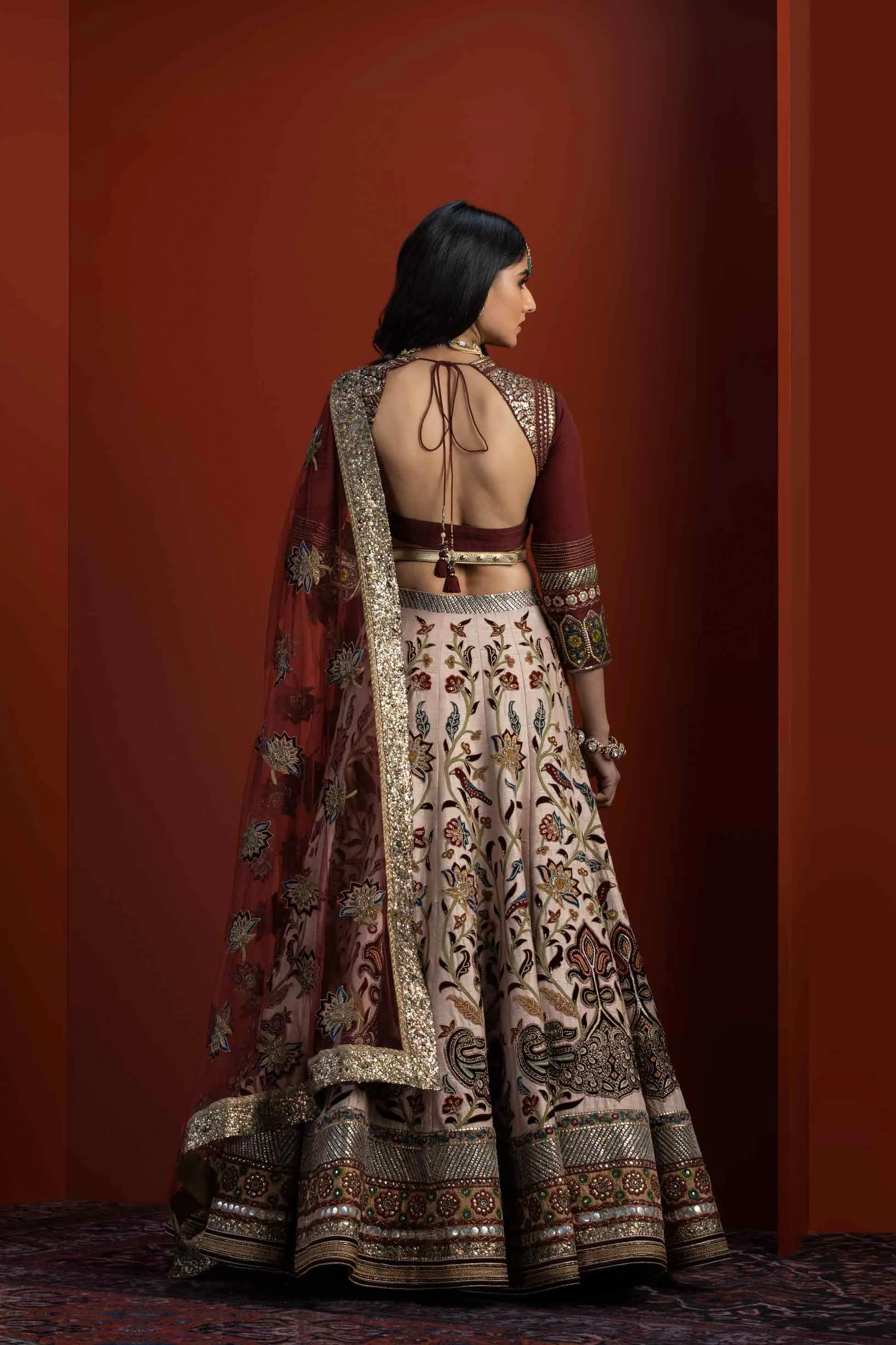 Sabyasachi Red Bridal Lehenga Choli Attire #BN1063