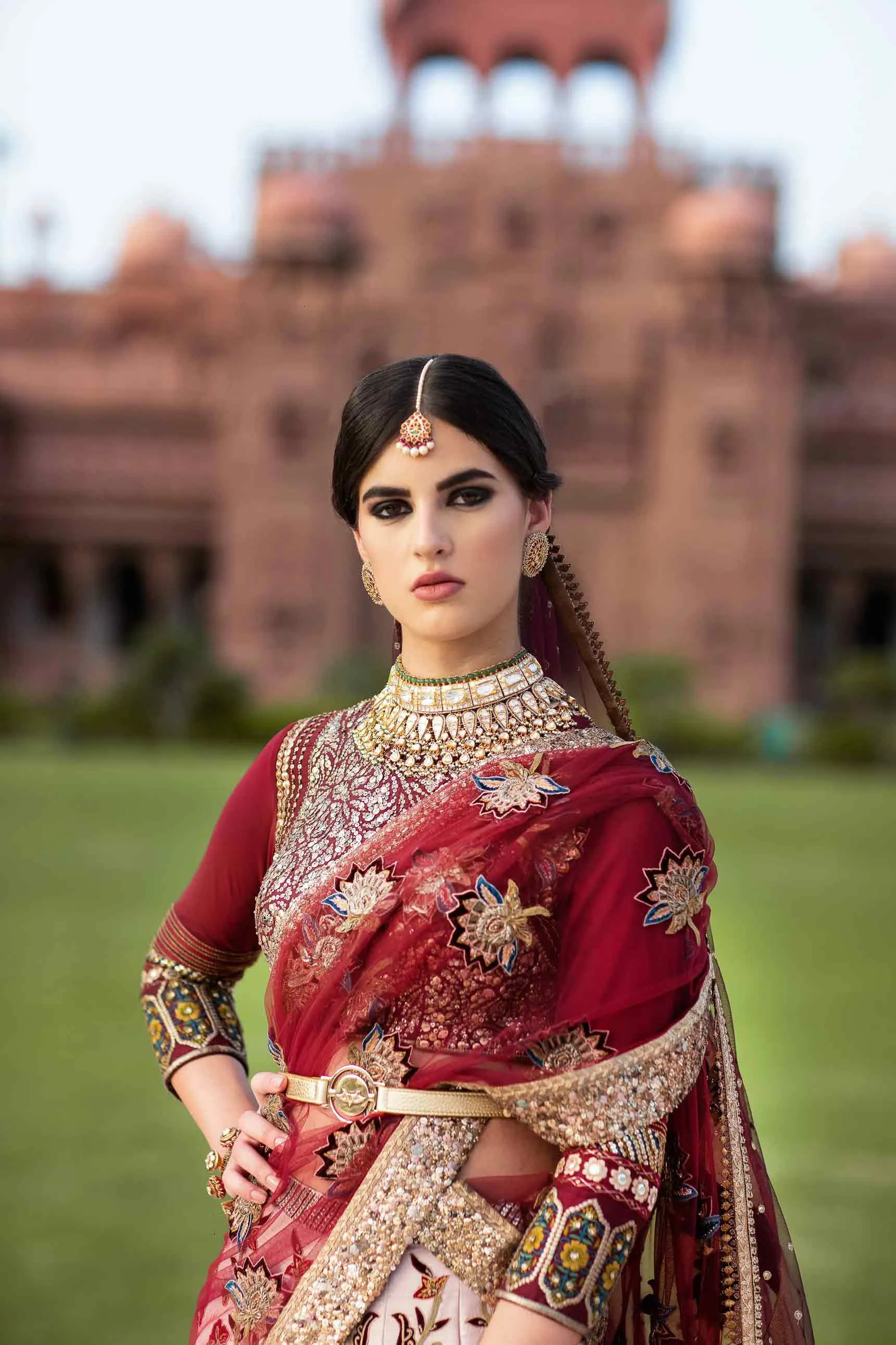 Sabyasachi Red Bridal Lehenga Choli Attire #BN1063