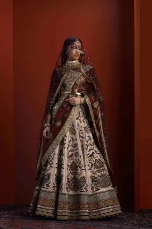 Sabyasachi Red Bridal Lehenga Choli Attire #BN1063