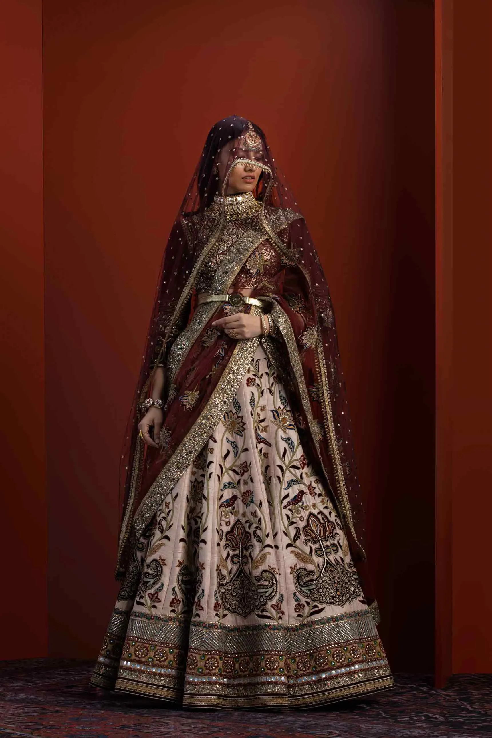 Sabyasachi Red Bridal Lehenga Choli Attire #BN1063