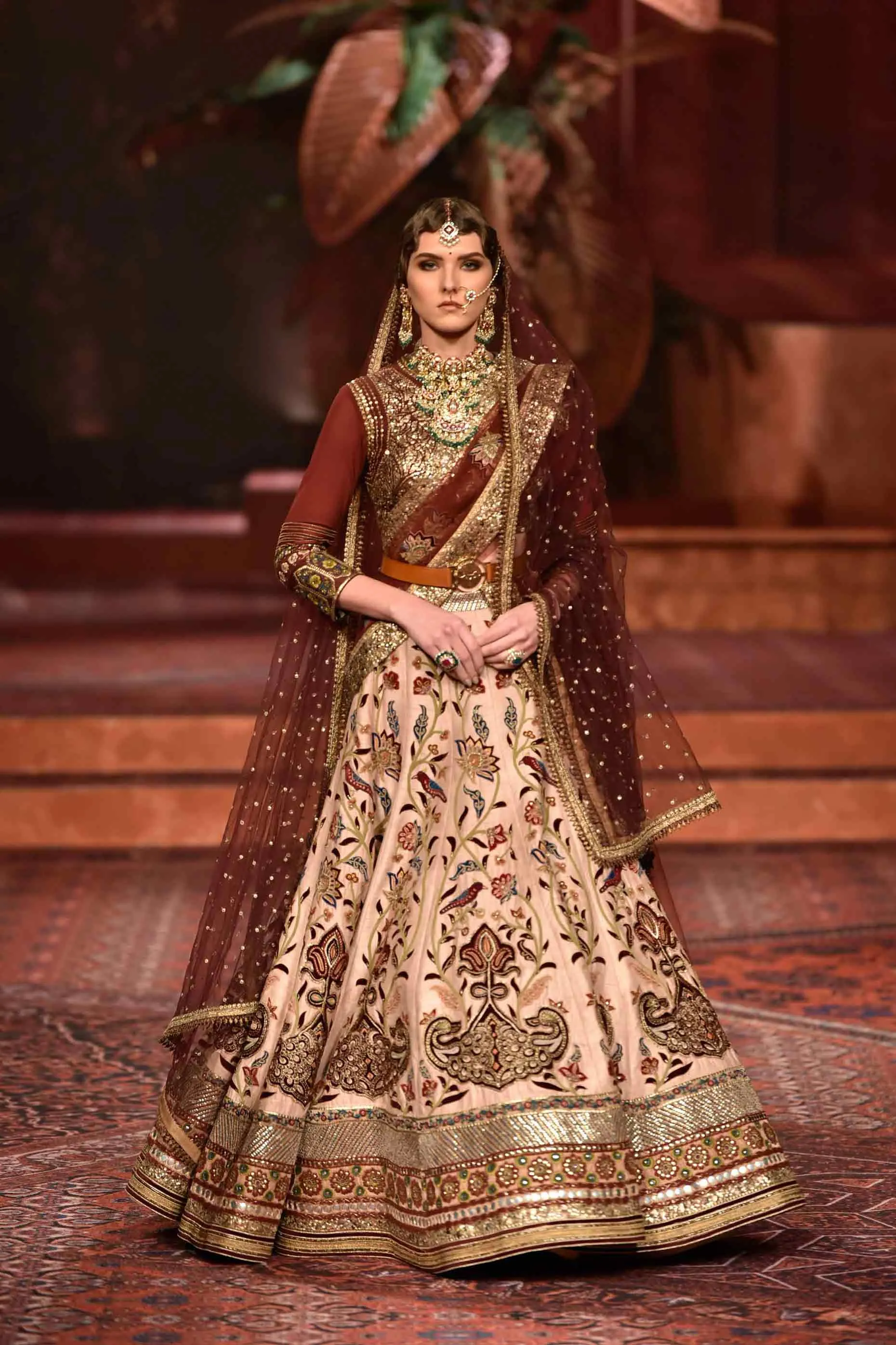 Sabyasachi Red Bridal Lehenga Choli Attire #BN1063