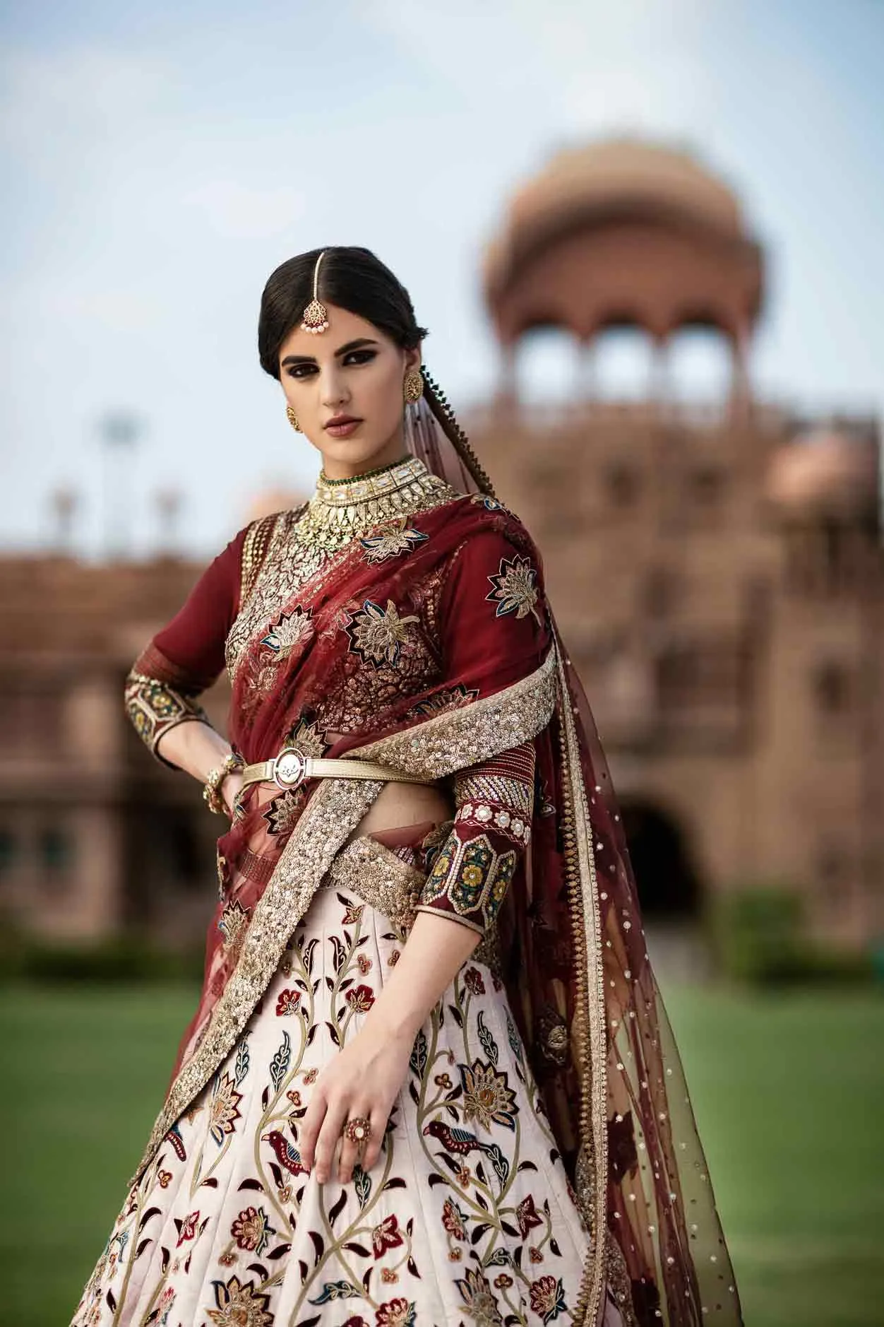 Sabyasachi Red Bridal Lehenga Choli Attire #BN1063