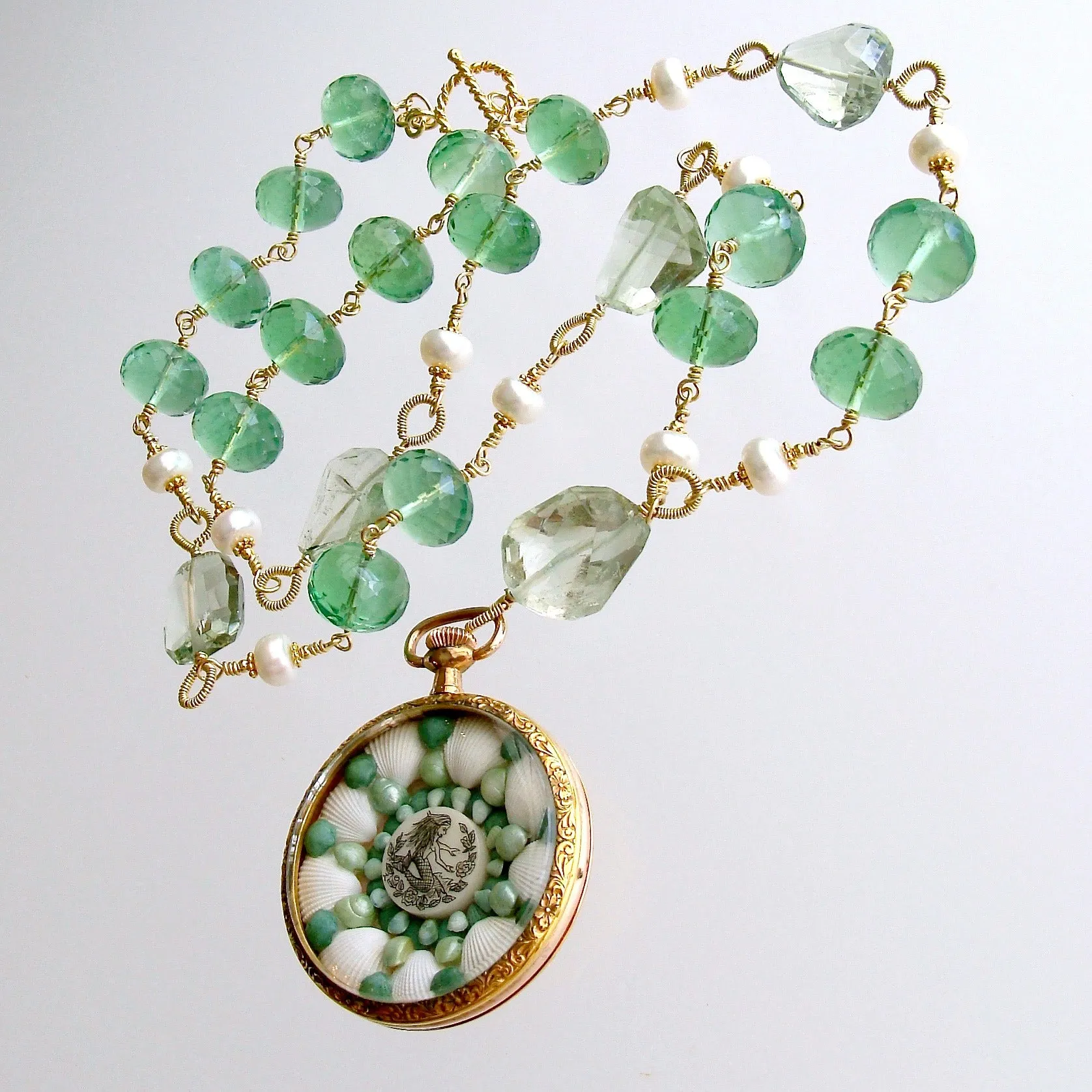 Sailors Valentine Necklace Green Fluorite Prasiolite - Genovesa Sailors Valentine Necklace
