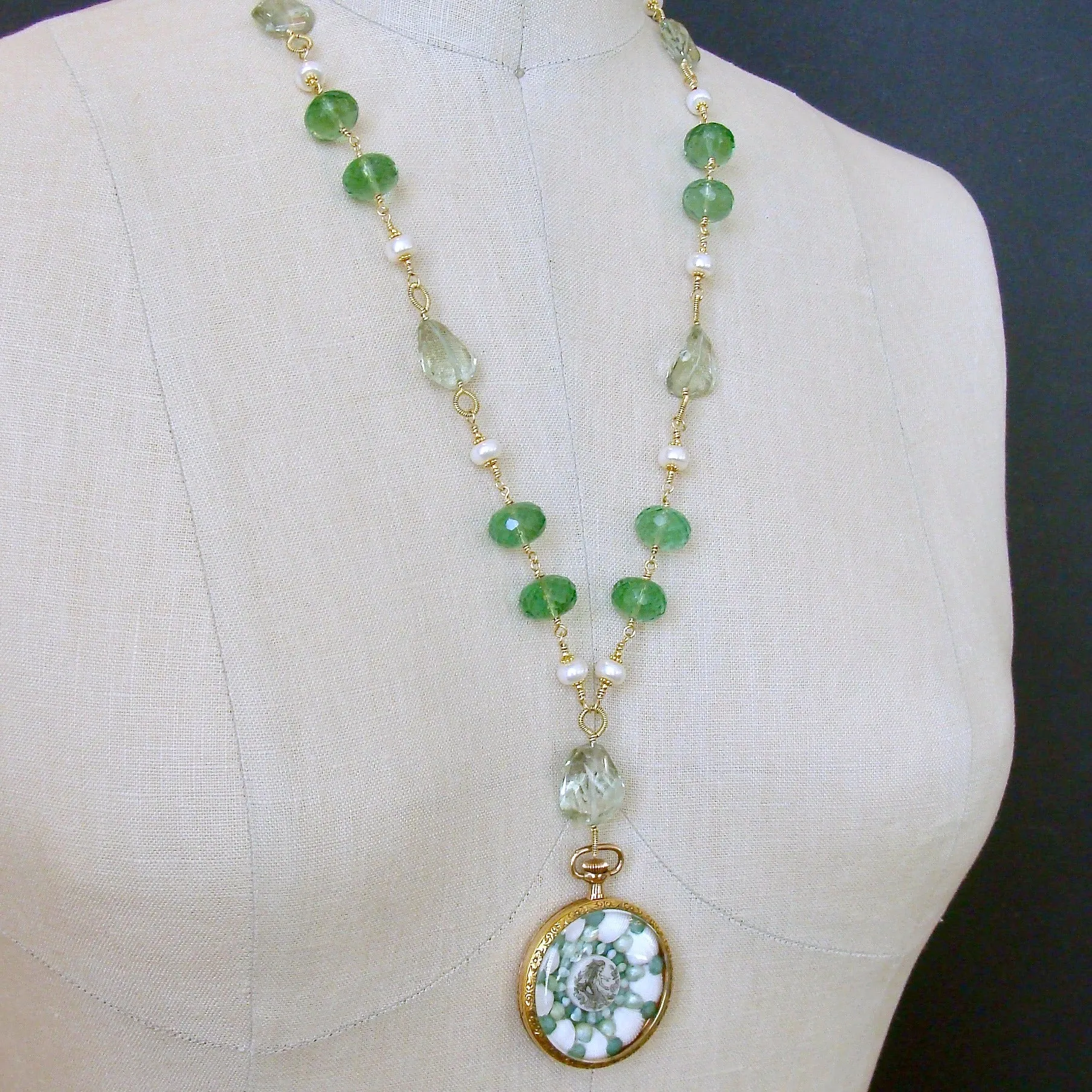 Sailors Valentine Necklace Green Fluorite Prasiolite - Genovesa Sailors Valentine Necklace