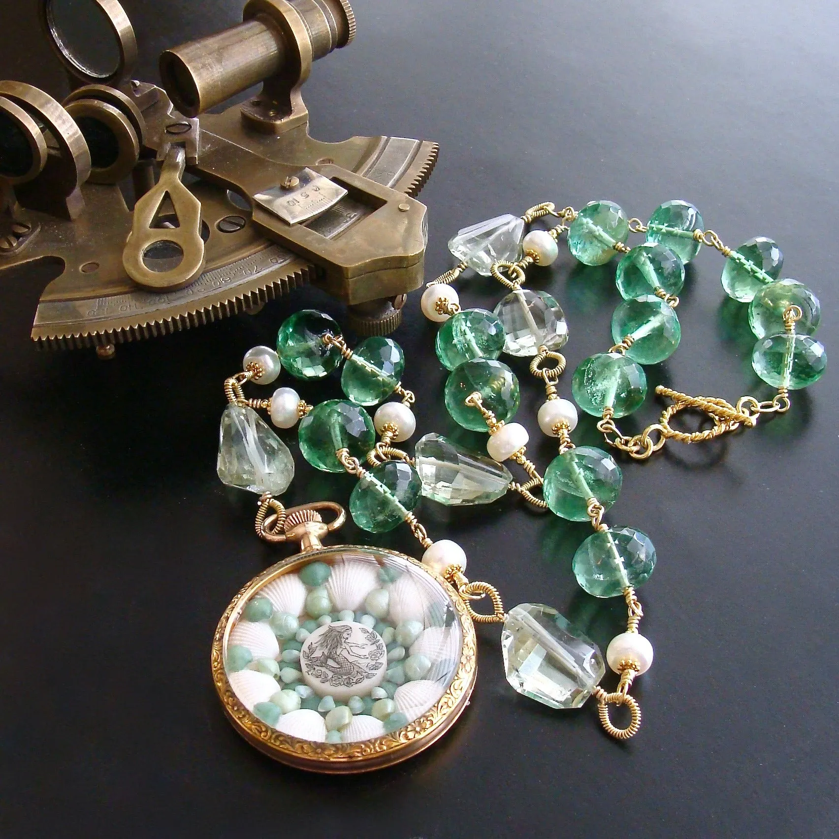 Sailors Valentine Necklace Green Fluorite Prasiolite - Genovesa Sailors Valentine Necklace