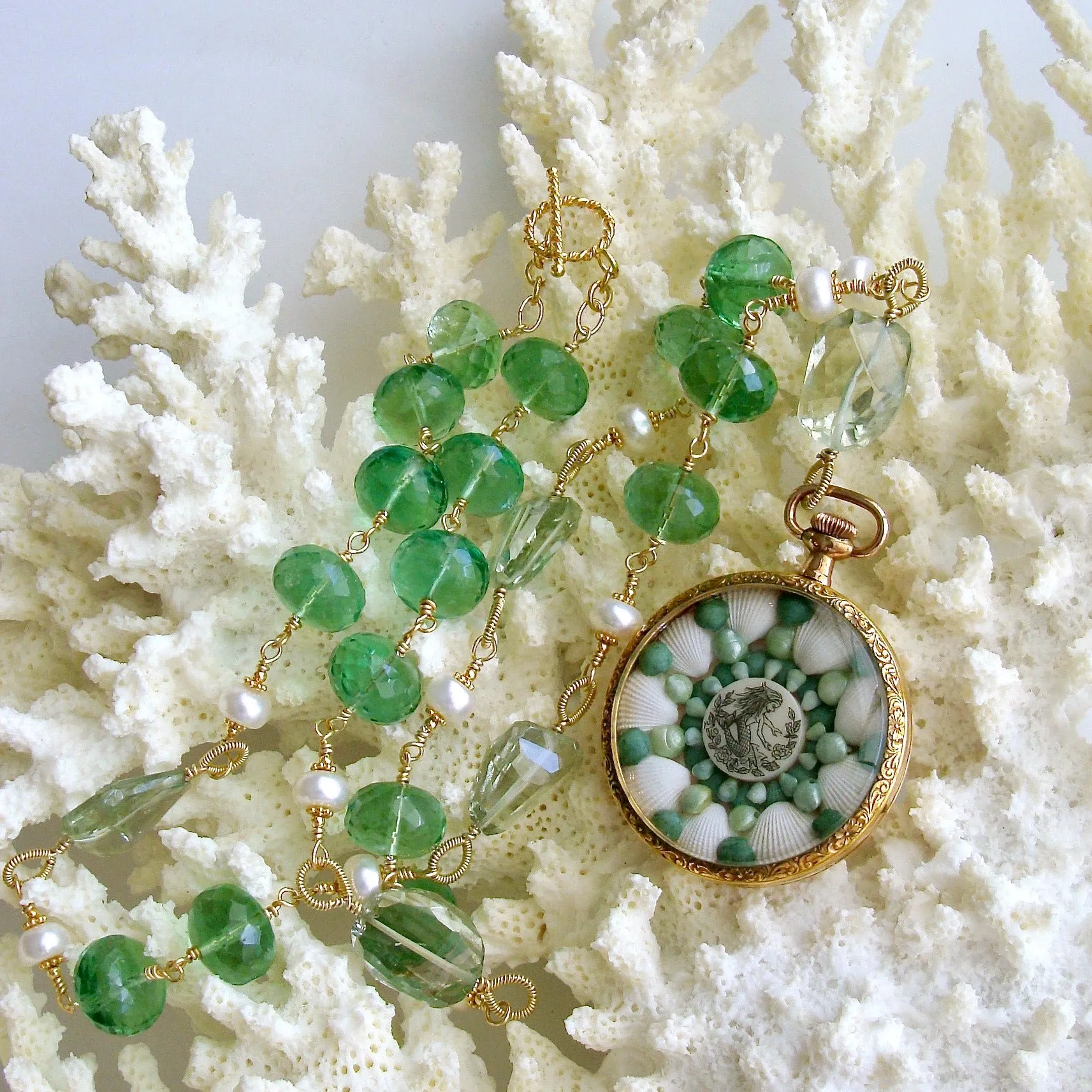 Sailors Valentine Necklace Green Fluorite Prasiolite - Genovesa Sailors Valentine Necklace
