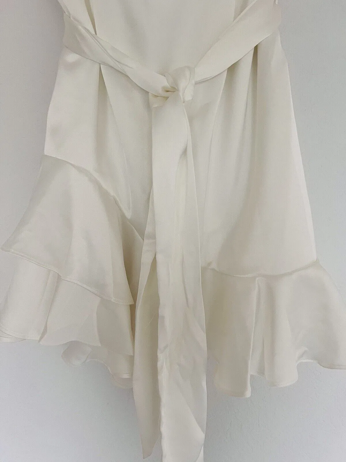 Saints   Secrets NWT White Satin Ruffle Halter Dress Sz L Tie Dance Prom Formal