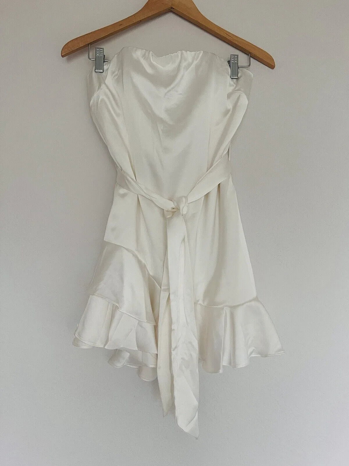 Saints   Secrets NWT White Satin Ruffle Halter Dress Sz L Tie Dance Prom Formal