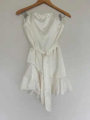 Saints   Secrets NWT White Satin Ruffle Halter Dress Sz L Tie Dance Prom Formal