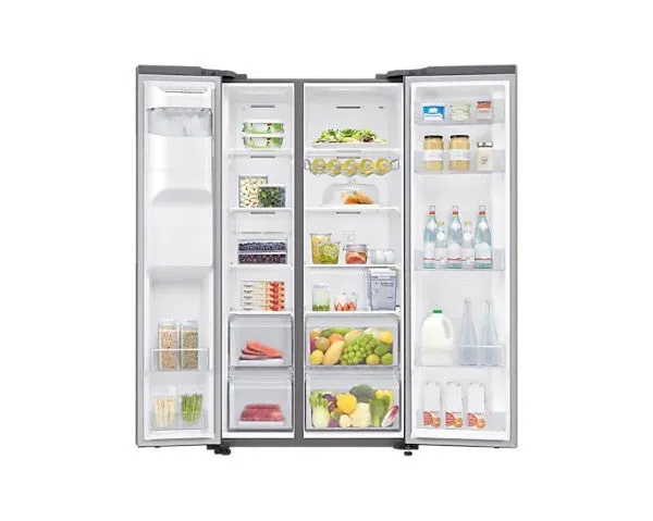 Samsung 617L Net 2 Door Frost Free Side by Side Fridge with Non-Plumbed Water & Ice Dispenser - Matt Silver