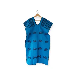 San Juan Colorado Huipil Mexican Kaftan - Blue with Black Crabs