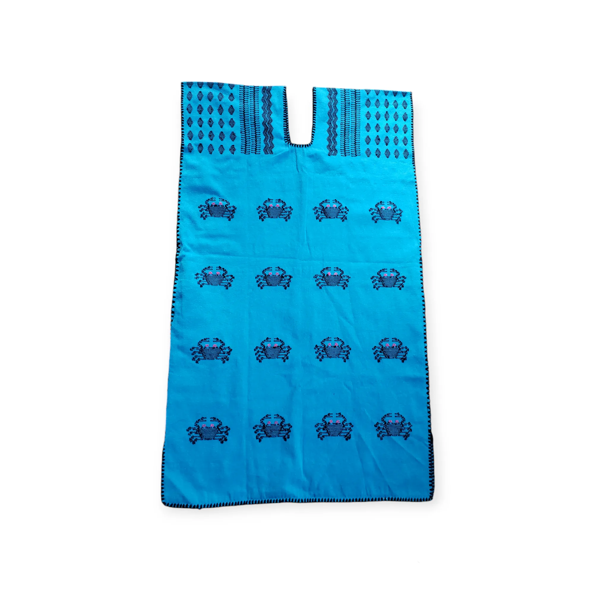 San Juan Colorado Huipil Mexican Kaftan - Blue with Black Crabs