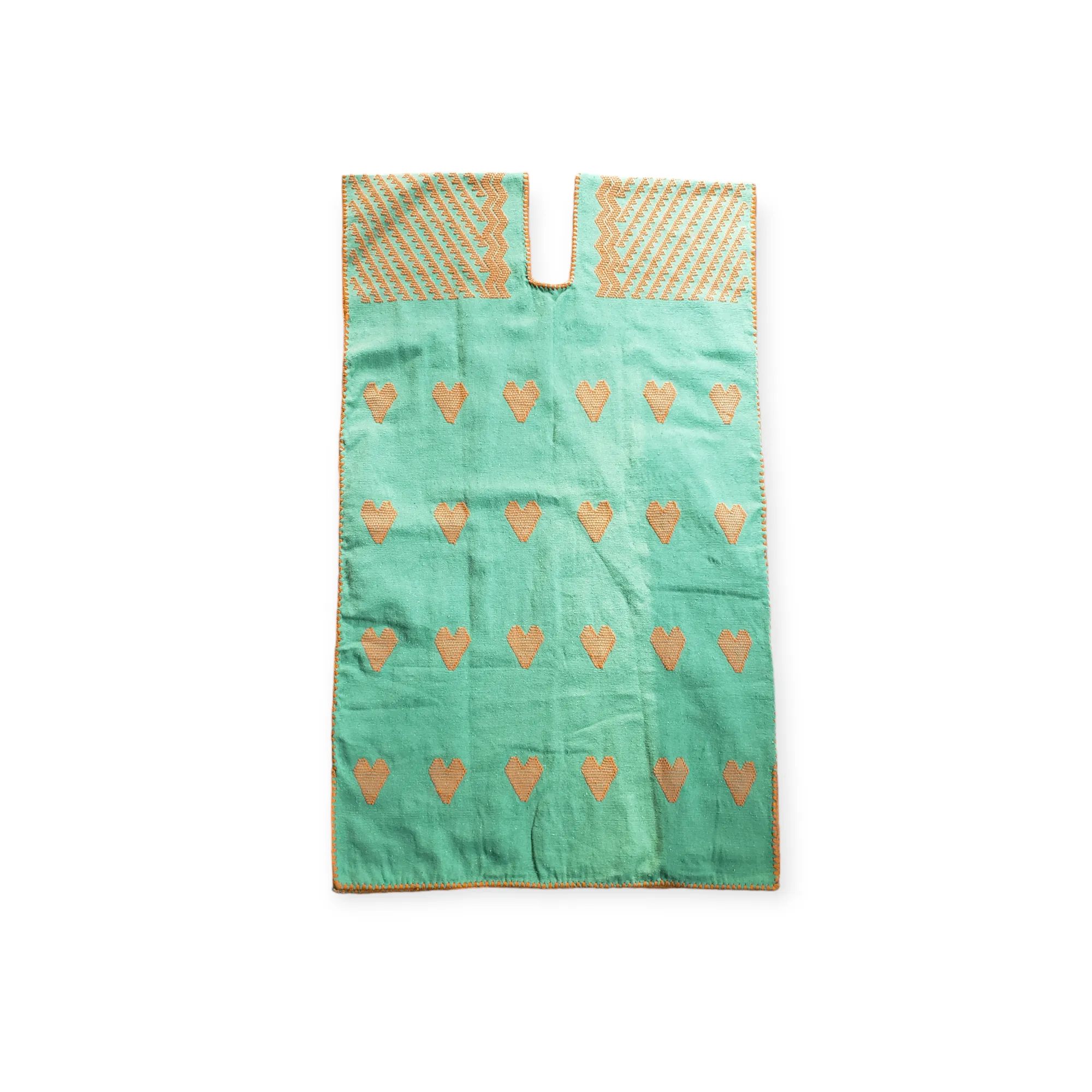 San Juan Colorado Huipil Tunic Dress - Green/Orange Heart