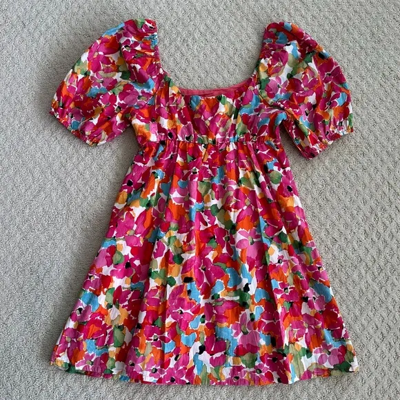 Sanctuary Puff Sleeve Floral Babydoll Dress Geranium Size Small NWT