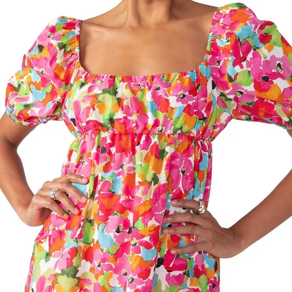 Sanctuary Puff Sleeve Floral Babydoll Dress Geranium Size Small NWT