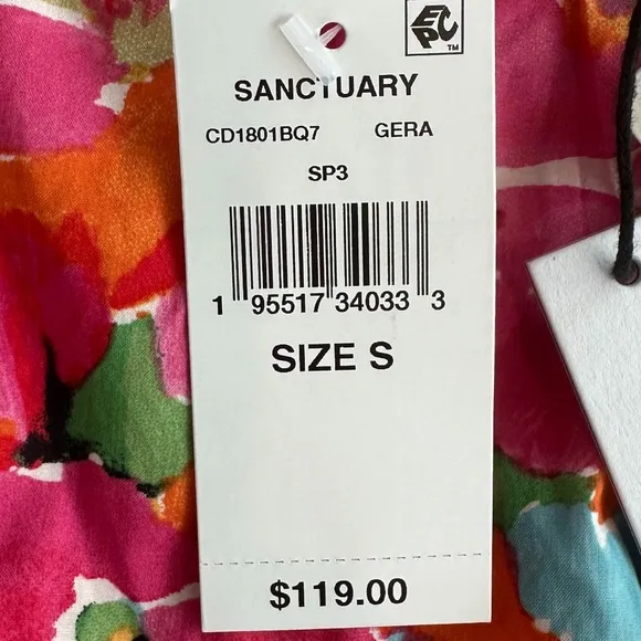 Sanctuary Puff Sleeve Floral Babydoll Dress Geranium Size Small NWT